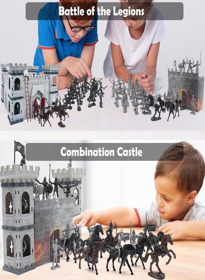 Plustopoy Medieval Castle Knight Toy Soldier Army Figurines, DIY Assembled Cavalry, Arrow Tower,8 Knights and 8 Horse, 36 Soldiers, Simulated Siege War of Attack Castle Toy for Boys - Image 5